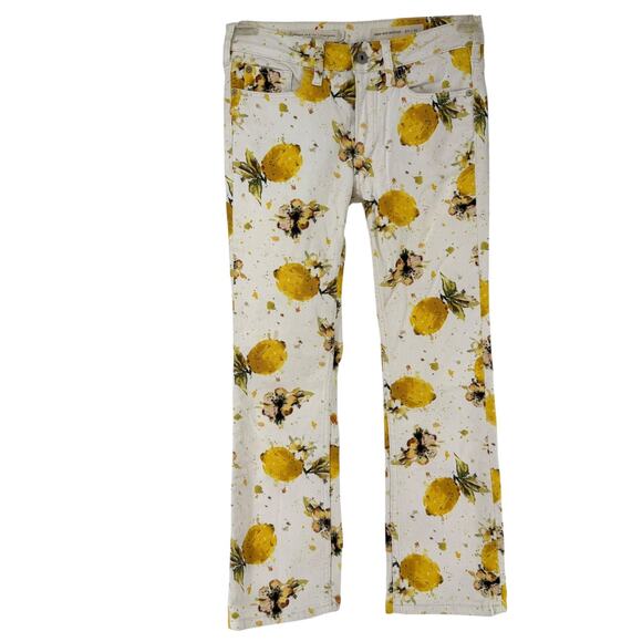 Pilcro Anthropologie Lemon Print Jeans Watercolor Size 25 Hemmed 25 Inch Inseam - Picture 1 of 8
